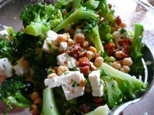 Broccoli, feta and chickpea salad