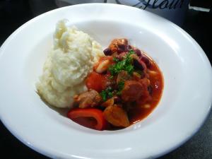 Pork, chorizo and bean stew