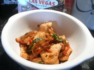 stir fried chicken with chillies and basil