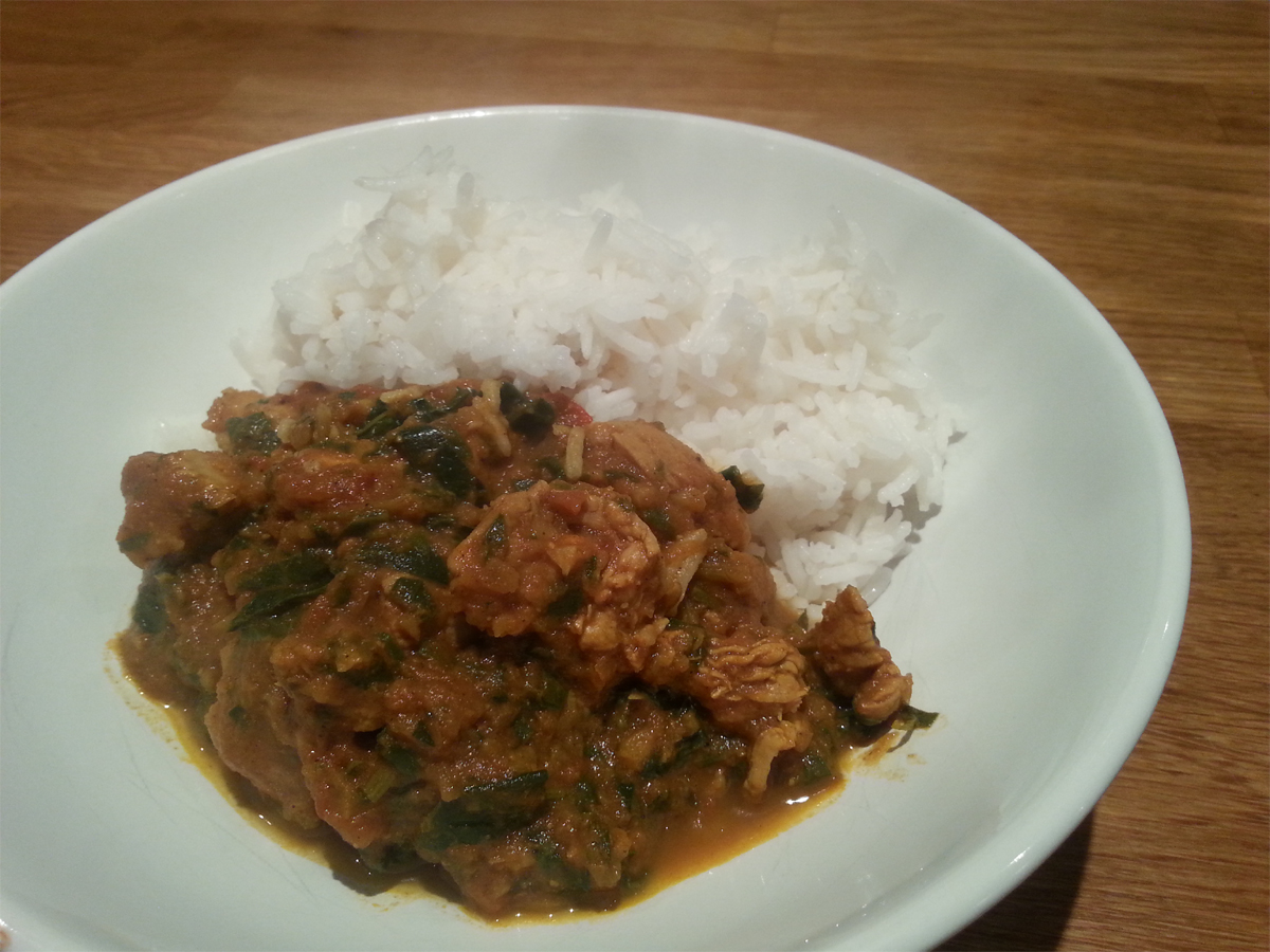 Lamb and spinich karahi (using chicken!)