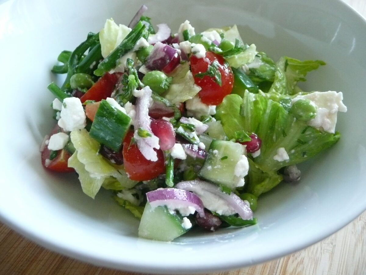 Feta, pomegranate and broccoli salad