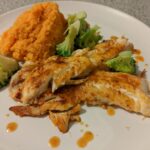 Pan fried haddock with sweet potato andbrocolli