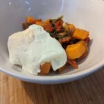 Chorizo, poached egg and sweet potato breakfast bowl